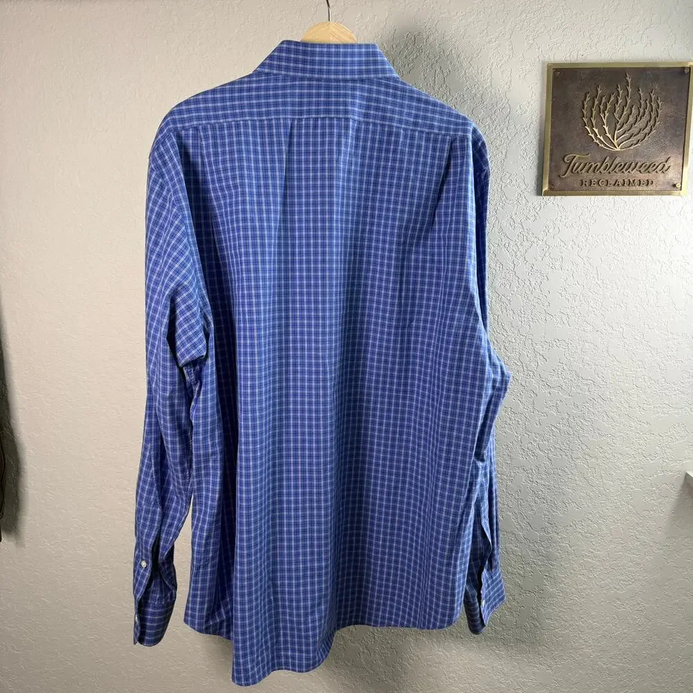Men's‎ Polo Ralph Lauren Blue Plaid Button Down Long Sleeve Shirt Size 18 XXL